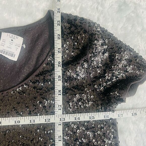 J. Crew Womens Brown Sequined Scoop Neck Short Sleeve T-Shirt Size Small NWT - Picture 4 of 4